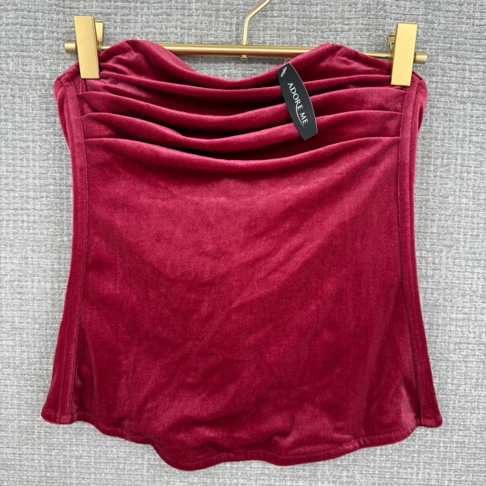 Y2K Adore Me Red Velvet Strapless Corset Top Ruched Bustier Women's S Goth‎ Vamp